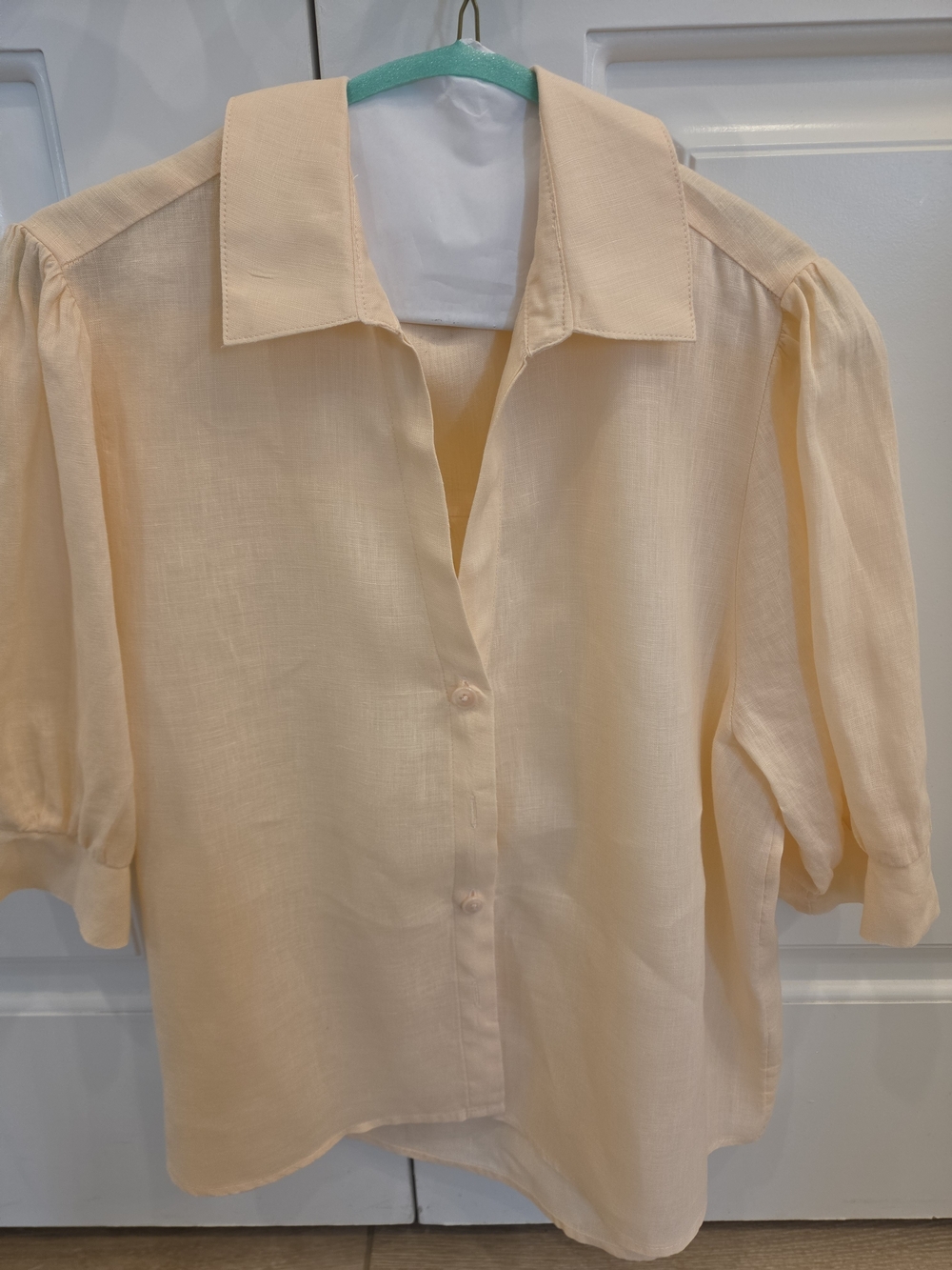 Saks Fifth Avenue Peach Button-Front Puff Sleeve Blouse